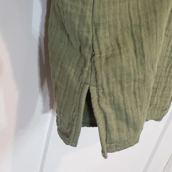 Old Navy Knee Length Dress All Cotton Ruffled V Neck Short Sleeves Olive Large - Picture 8 of 11